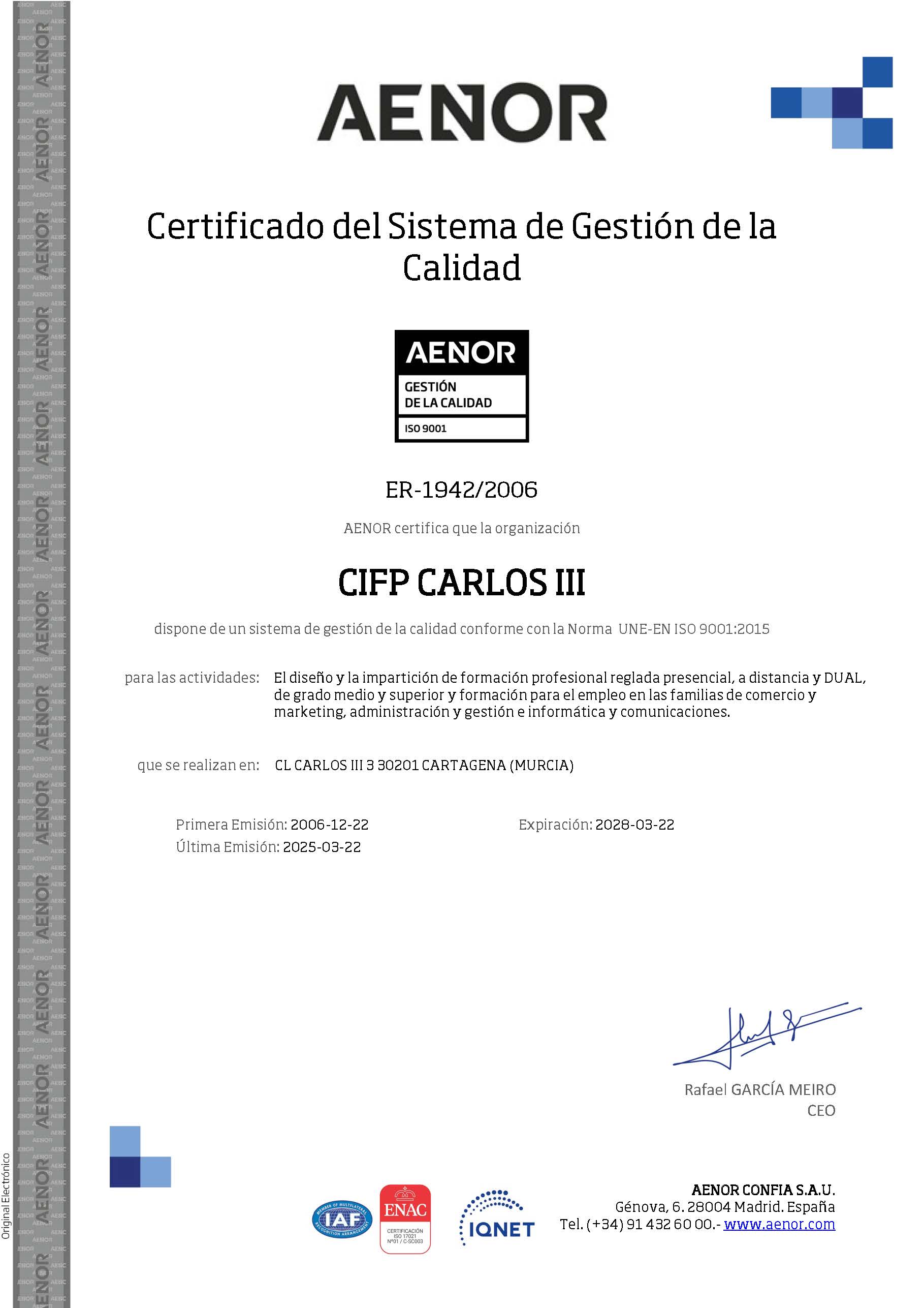 Certificado Aenor